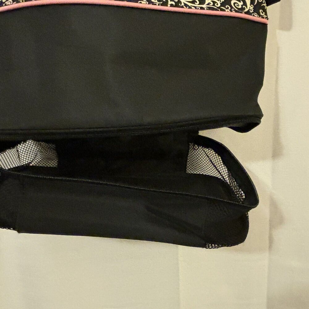 Girl's Dance Bag Black Pink Trim Shoe Compartment Nylon - Picture 2 of 3